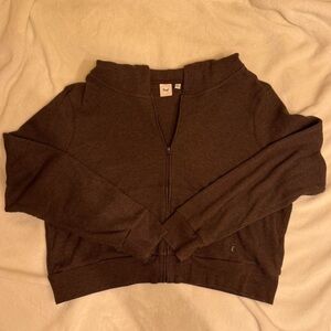 TNA aritzia brown waffle zip hoodie